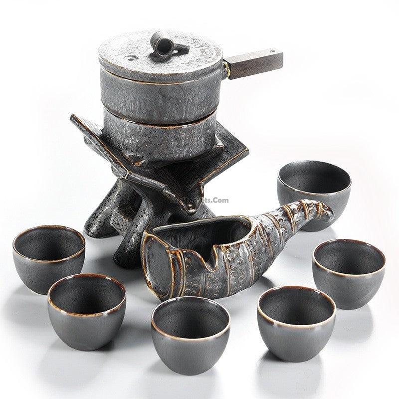 Premium Automatic Stone Mill Bamboo Tea Set - Handcrafted Eco-Friendly Tea Ceremony Kit for Matcha & Loose Leaf Tea | Perfect for Home, Office & Zen Meditation