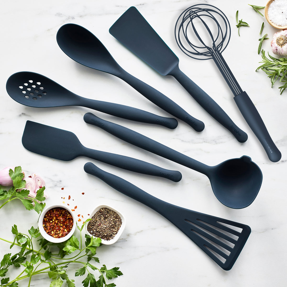 Premium Silicone 8-Piece Kitchen Utensil Set with Crock - Non-Slip Heat Resistant Cooking Tools for Baking, Grilling & Stirring (Oxford Blue) - Perfect for Home Chefs & Gift Giving