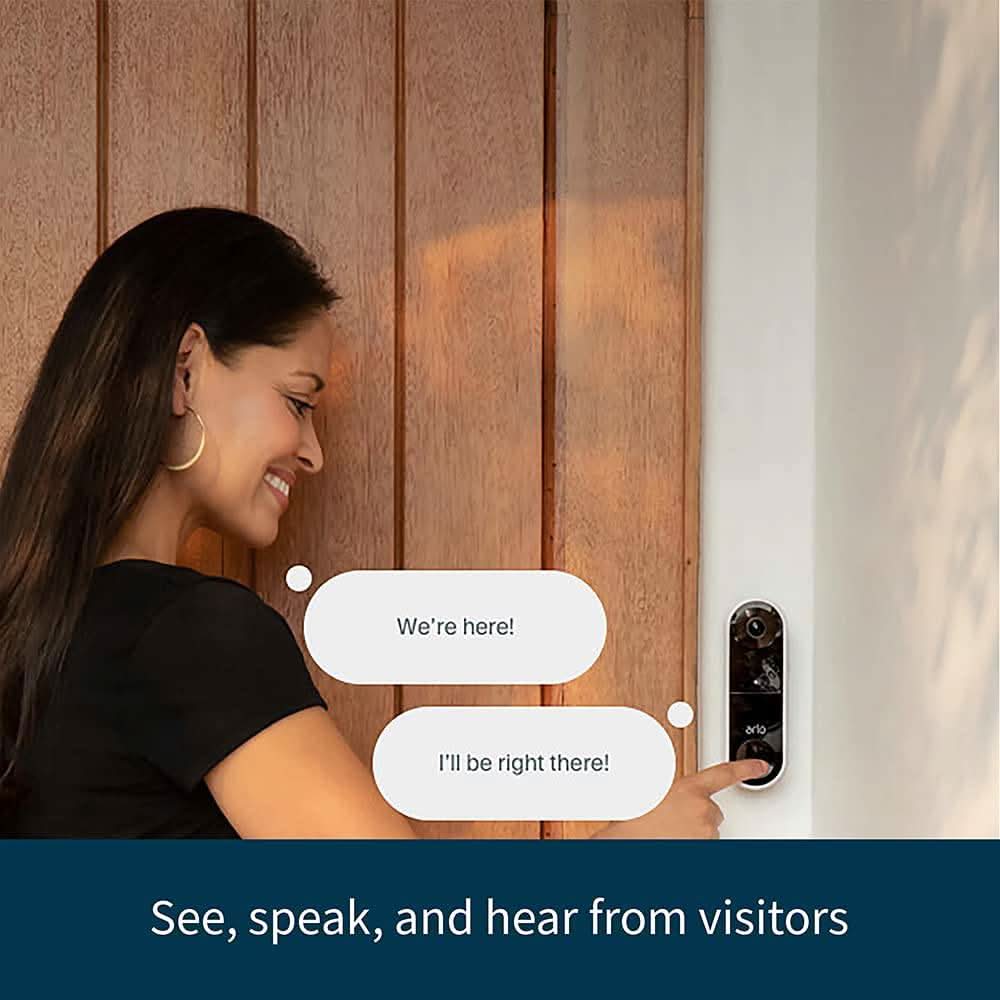 Arlo Essential Wire-Free Video Doorbell - HD Security Camera with 180° View, Night Vision, 2-Way Audio, WiFi Connected (No Hub Needed), Wireless/Wired Installation - White | Smart Home Security for Front Door Monitoring & Package Delivery Alerts