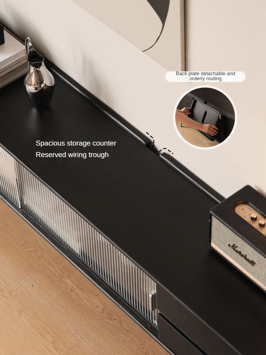 Oak Solid Wood Modern Black Floor TV Stand - Stylish Media Console for Living Room, Bedroom & Home Theater Setup