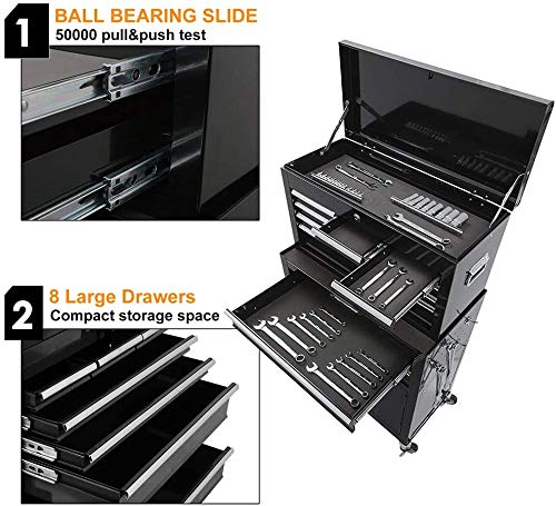 iChoice 8-Drawer Rolling Tool Chest with Lock - 2-in-1 Detachable Portable Tool Box & Mobile Workbench - Heavy Duty Garage Tool Cabinet with Wheels for Warehouse Organization (Perfect for Mechanics, DIY Projects & Home Workshop Storage)