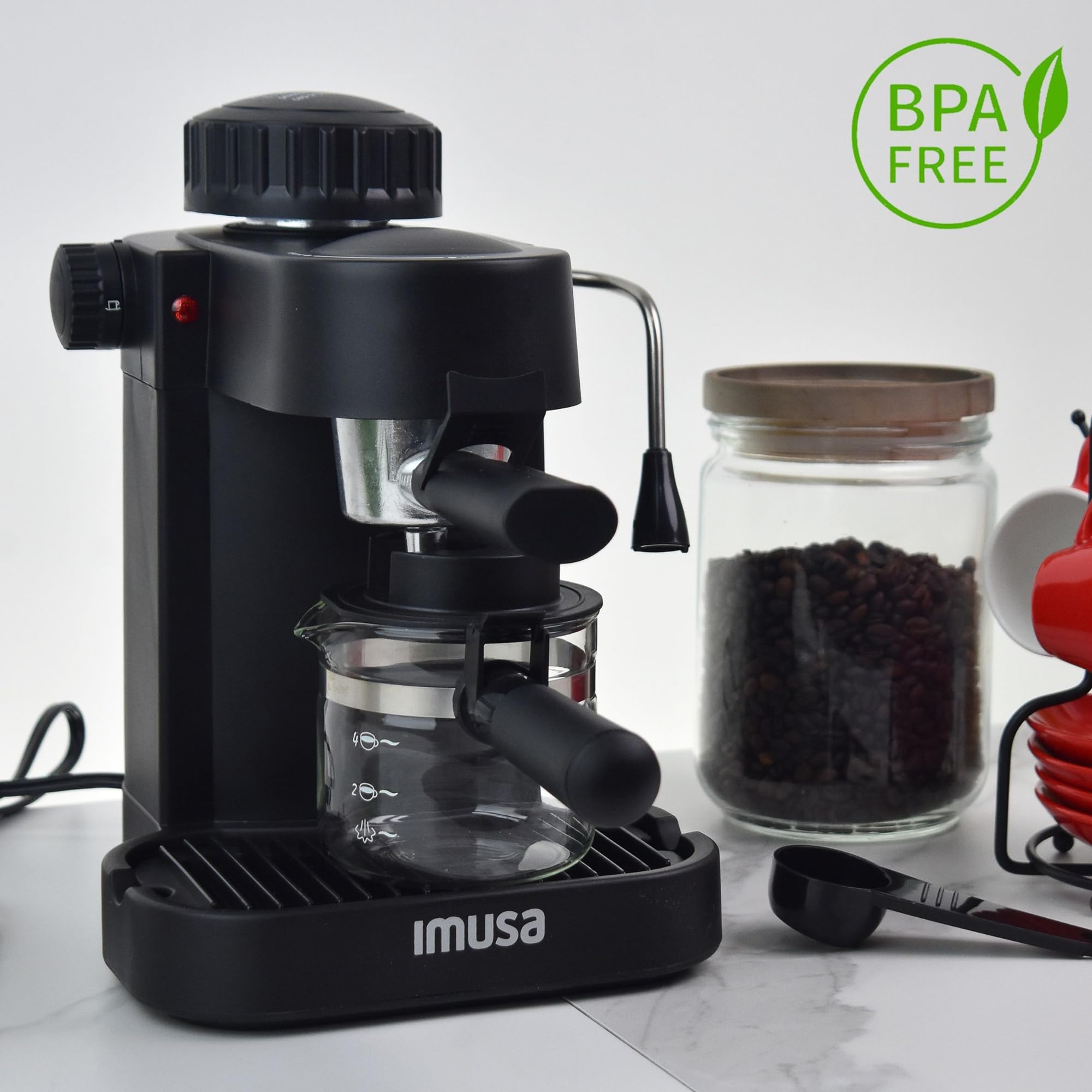 IMUSA USA GAU-18202 4 Cup Espresso & Cappuccino Maker, 120V Black - Perfect for Home Coffee Bars & Office Break Rooms