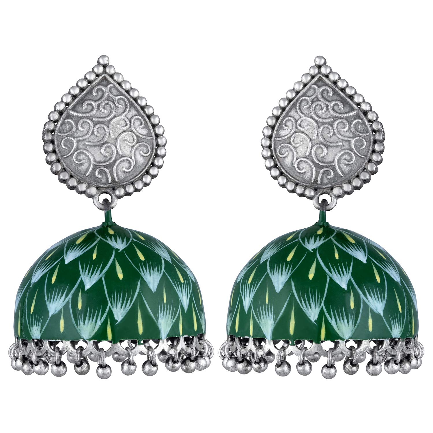 Boho Indian Oxidized Jhumka Drop Earrings for Women - Handcrafted Floral Design Ethnic Jewelry - Perfect for Weddings, Parties & Festive Occasions