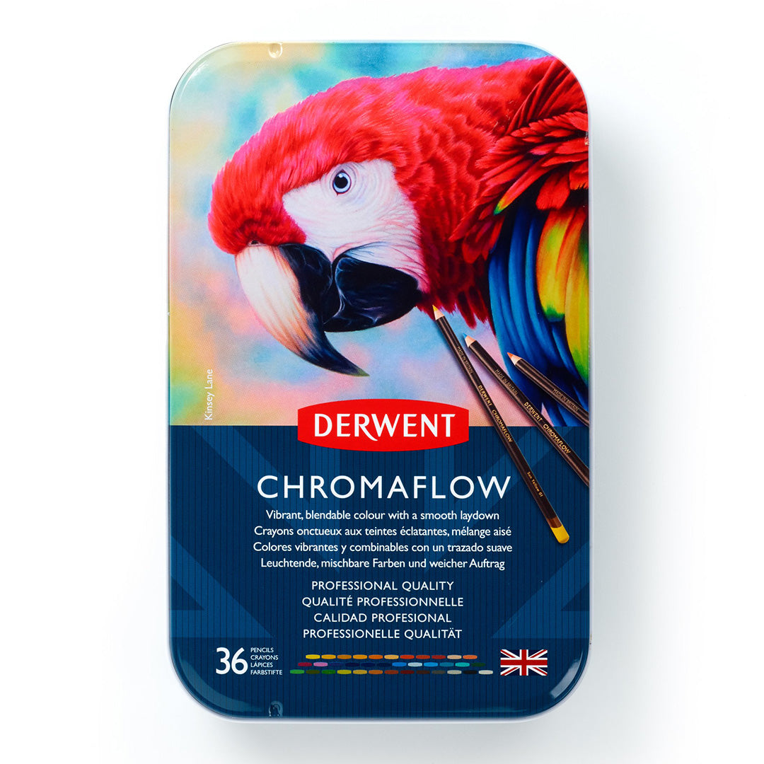 Derwent Chromaflow Colored Pencils Set - 36 Vibrant Artist Pencils in Tin Box for Drawing, Sketching & Adult Coloring Books | Premium Quality Art Supplies for Professionals & Beginners