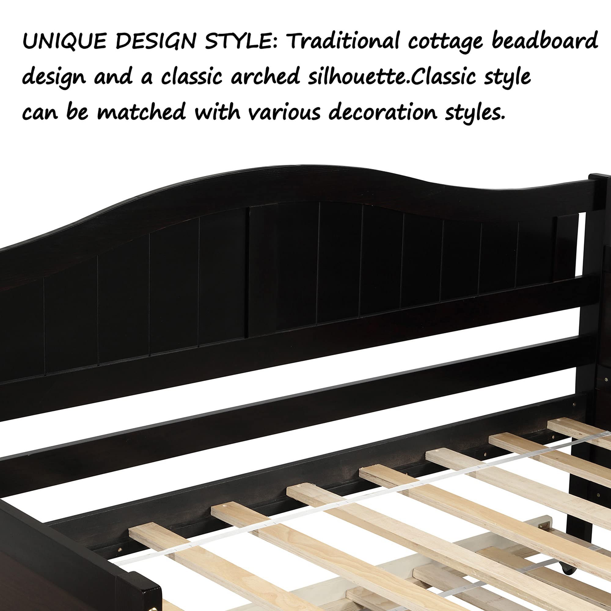 P PURLOVE Wood Twin Daybed with Trundle - Convertible Sofa Bed Frame for Bedroom & Living Room - Espresso Finish - Perfect for Guest Rooms, Small Spaces & Multi-Functional Furniture Needs