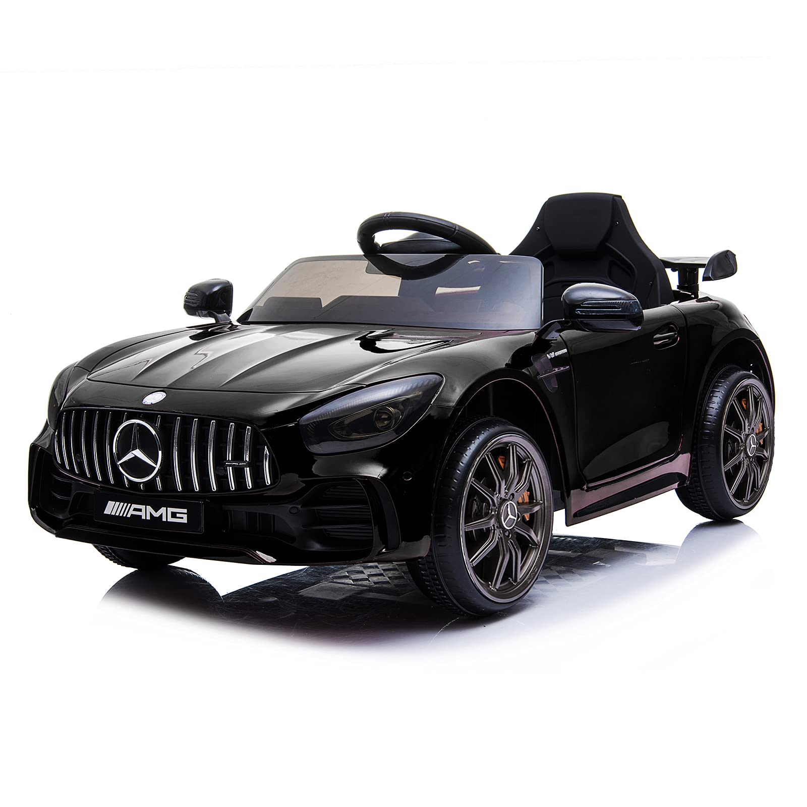 Tinkeal 12V Electric Ride On Car for Kids with Remote Control, LED Lights & AUX Port - Battery Powered Power Wheels Toy for Boys & Girls - Perfect for Outdoor Play, Birthday Gifts & Family Fun (Black)