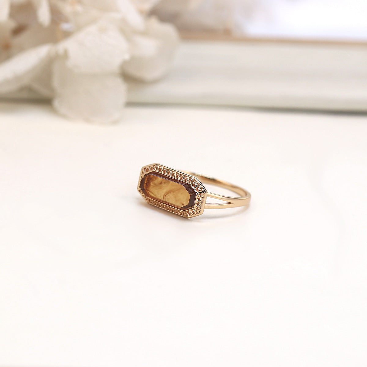 Vintage Baguette Lab-Created Baltic Amber Rings for Women | HJZB 230 | Elegant Jewelry for Everyday Wear, Special Occasions & Gift Giving