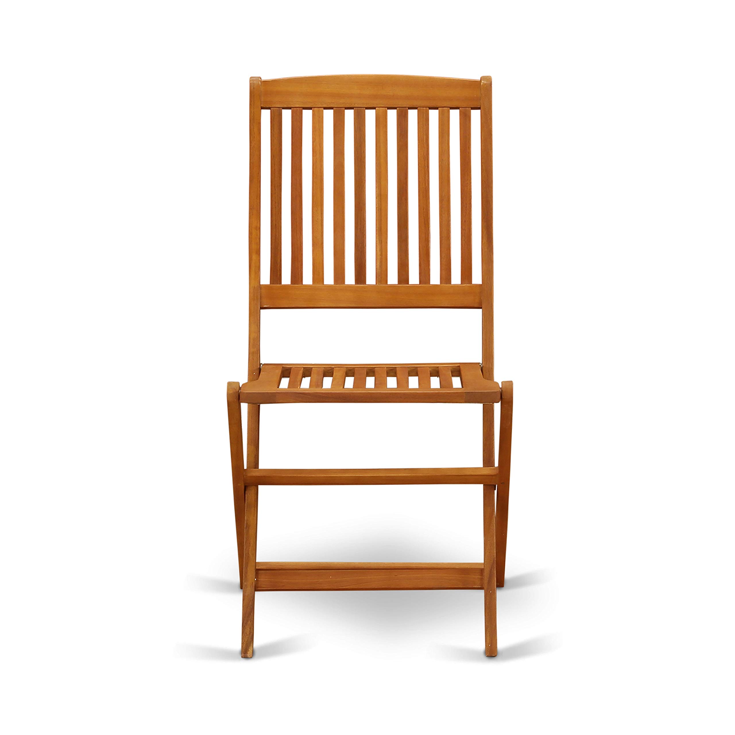 East West Furniture MNCM3CWNA Marion 3-Piece Patio Bistro Set - Round Outdoor Acacia Wood Coffee Table & 2 Folding Chairs, 30x30 Inch, Natural Oil Finish - Perfect for Backyard, Garden, Balcony, or Poolside Relaxation