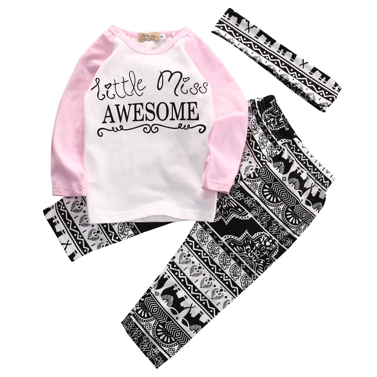 Liangchengmei 3-Piece Newborn Baby Girl Outfit Set - Long Sleeve Letter Print Top, Bohemian Style Pants & Hairband | Soft Cotton Infant Clothes for Photoshoots, Parties & Daily Wear