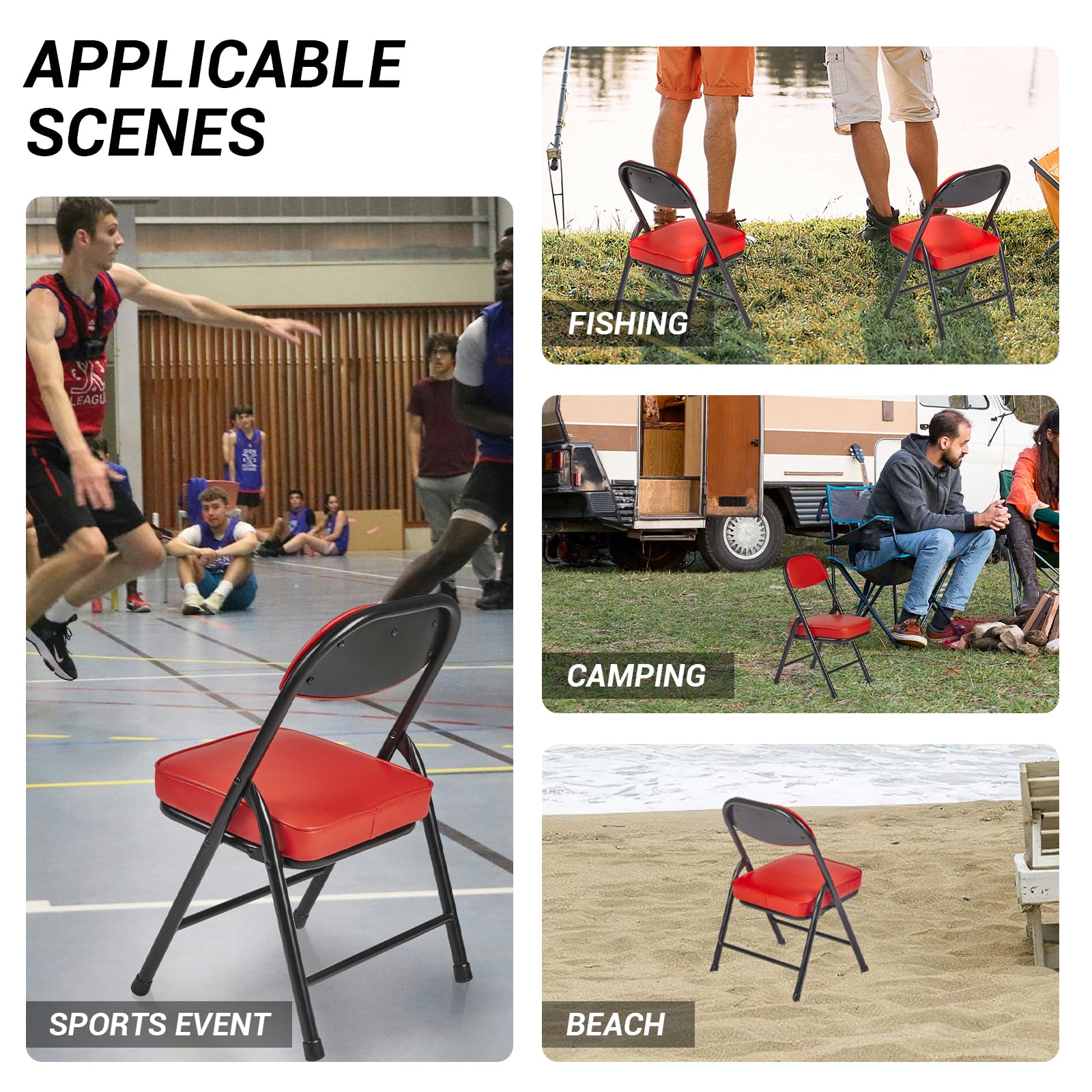 **Portable Folding Camping Chair with Cushion - Lightweight Mini Padded Stool for Outdoor, Patio, Beach, Picnic, Fishing & Hiking - Perfect for Camping, Backyard, Garage & Sports Events (Red)**