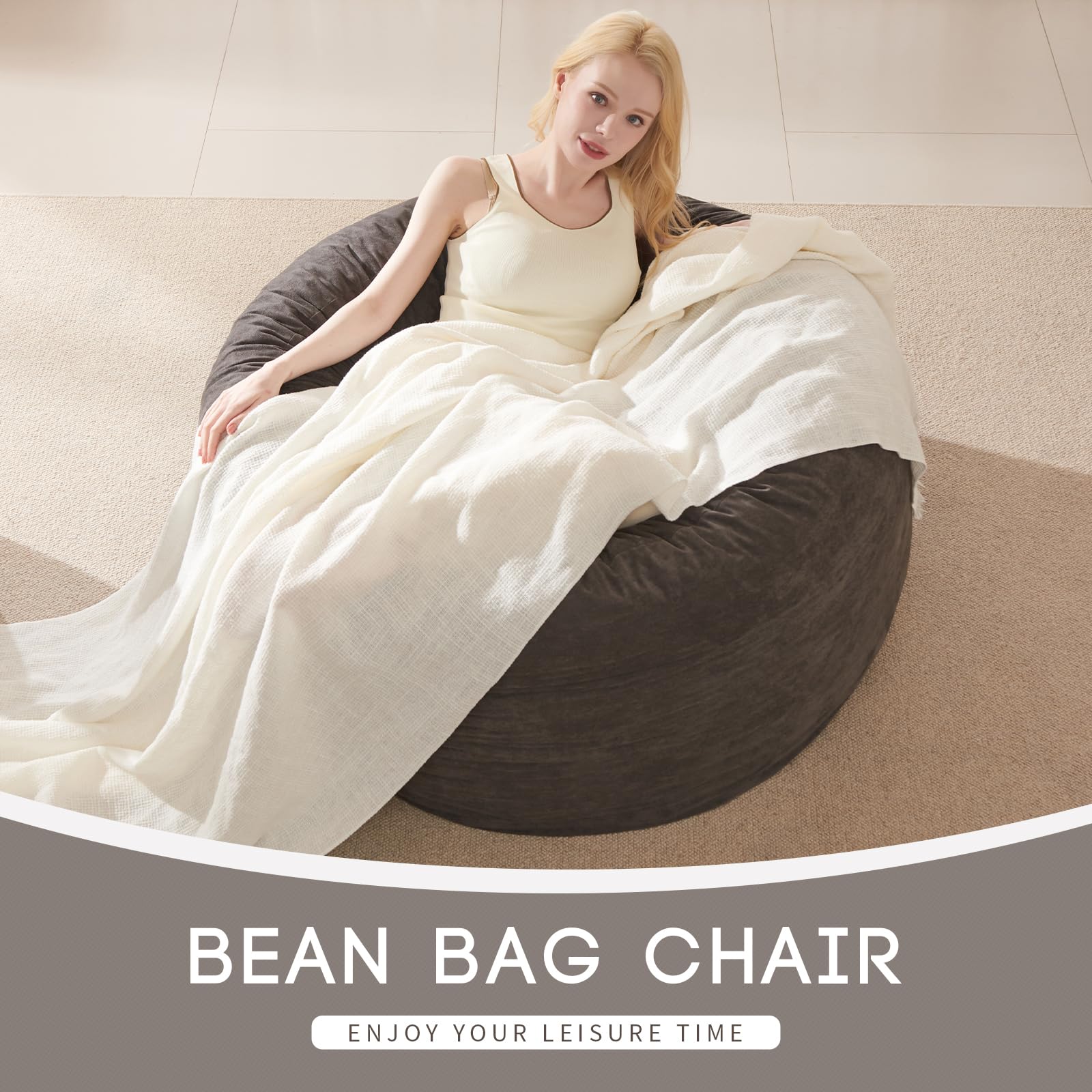 Giant Bean Bag Chair for Adults - Large Convertible Sofa Bed & Floor Mattress | Big Bean Bag Couch for Teens with Removable Cover | Machine Washable Foam Filled Lounger (Full Size, Charcoal) - Perfect for Living Rooms, Dorms & Game Rooms