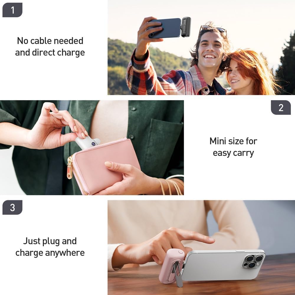 iWALK Small Portable Charger 5000mAh - 20W PD Fast Charging USB-C Power Bank with LED Display | Compatible with iPhone 16/15/15 Plus/15 Pro/15 Pro Max & Samsung | Pink - Perfect for Travel, Work, and Outdoor Adventures