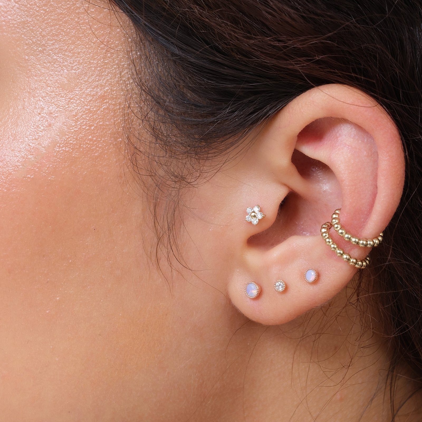 14k Yellow Gold Pink Opal Flat Back Stud Earrings with Milgrain Detail - Perfect for Everyday Wear, Gift Giving & Special Occasions