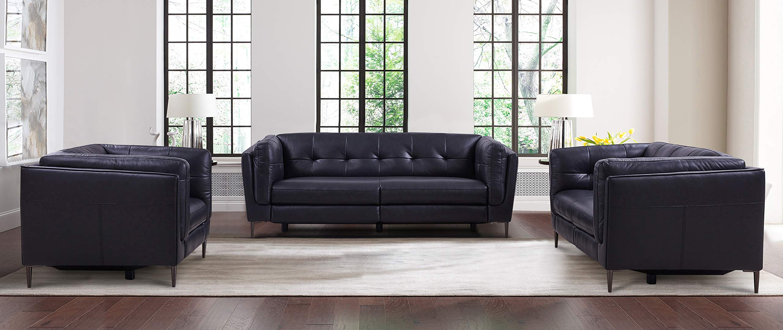 Armen Living Primrose Modern Top Grain Leather Power Recliner Chair - Navy Blue Accent Chair for Living Room | Comfortable Electric Recliner for Home Theater, Gaming & Relaxation