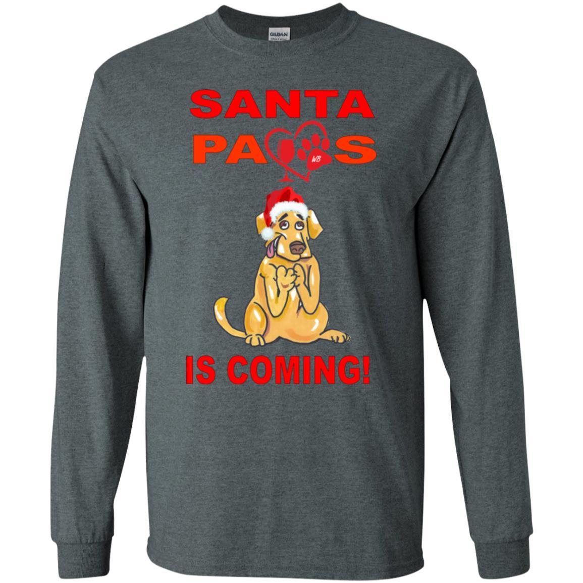 Santa Paws Is Coming Long Sleeve Ultra Cotton T-Shirt for Dog Lovers - Christmas Pet Themed Apparel for Dog Owners & Holiday Gifts
