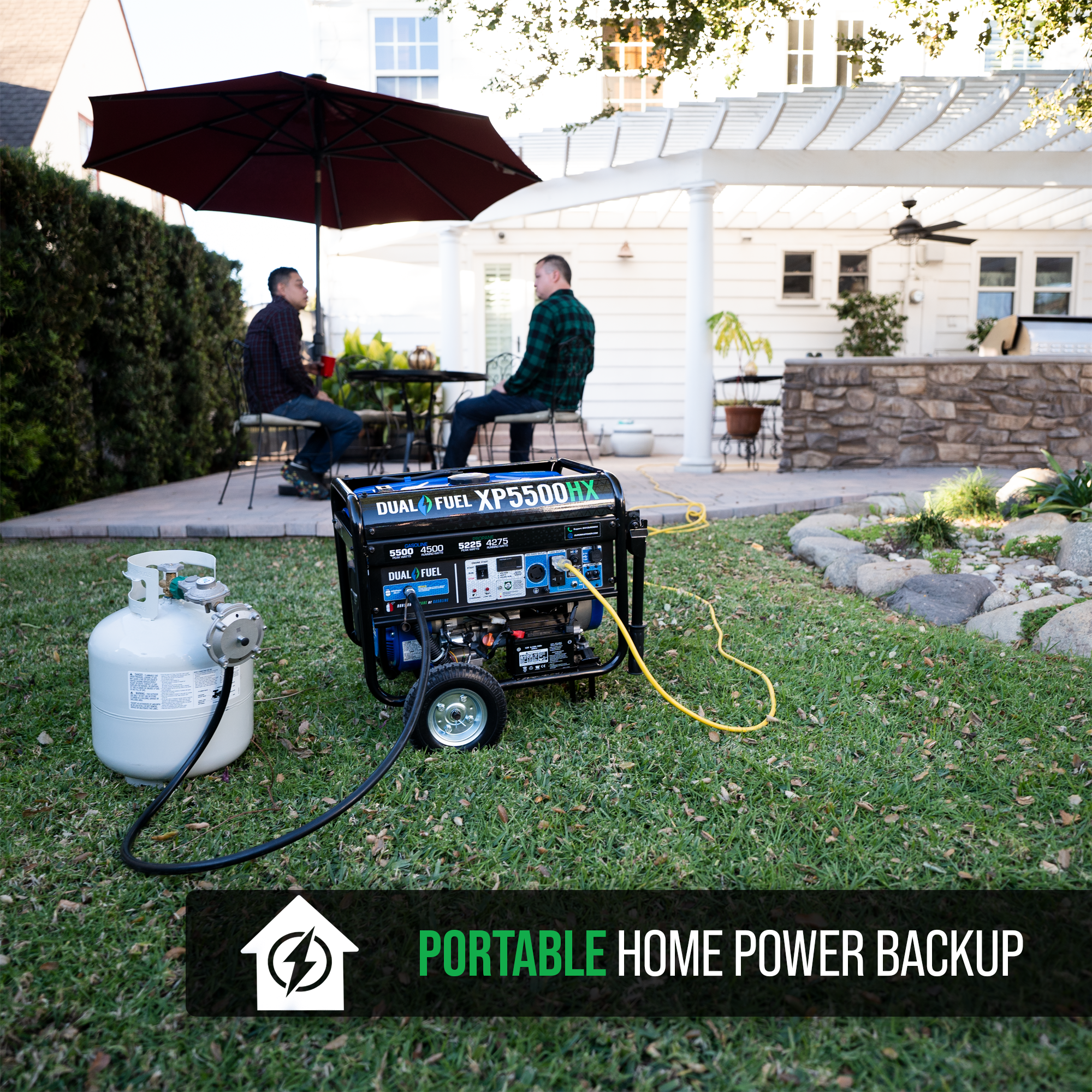 5500W Dual Fuel Portable Generator with CO Alert - Gas & Propane Powered for Camping, RV, Home Backup & Emergency Power