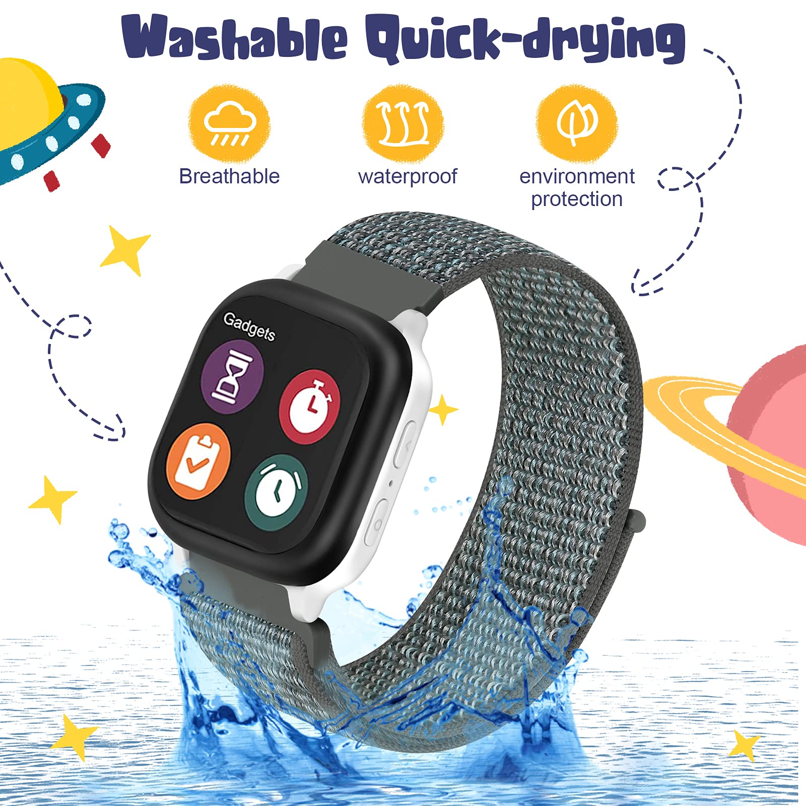 MHunter Kids Nylon Watch Band - 20mm Soft Breathable Sport Hook Loop Strap for Gizmo Watch 3 2 1 / Gabb Watch 3 2 1 / SyncUP Watch - Durable Replacement Smartwatch Bands for Boys & Girls - Perfect for School, Sports & Outdoor Activities