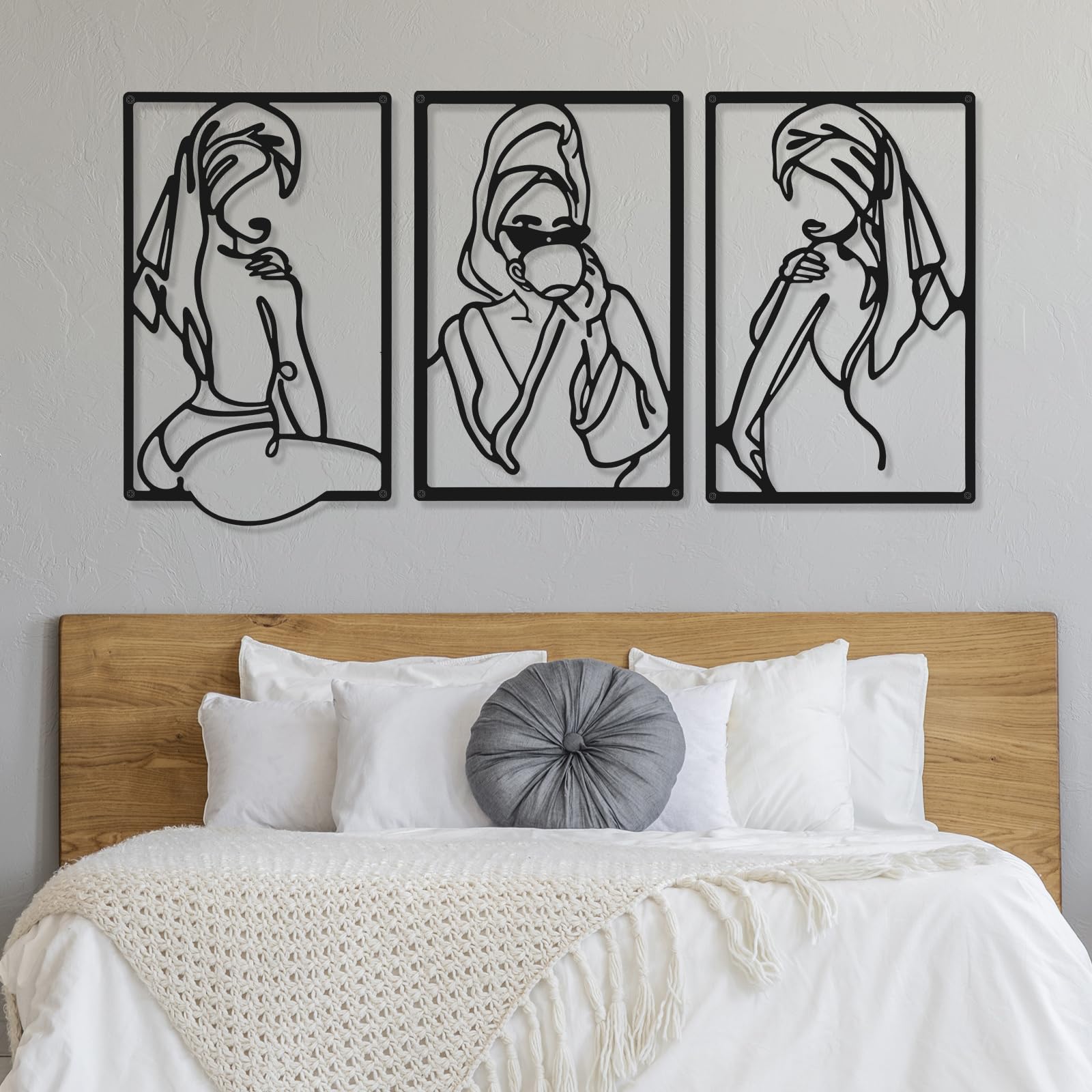 CHENGU 3-Piece Minimalist Abstract Metal Wall Art - Single Line Female Drawing for Home Decor, Kitchen, Bathroom & Living Room | Modern Line Art for Women's Spaces & Housewarming Gifts