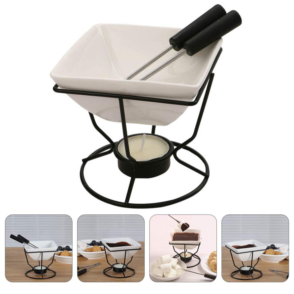YARNOW Ceramic Butter Warmer Fondue Pot Set with Tealight Candle - Chocolate Melting Pot for Cheese, Butter & Chocolate - Perfect for Fondue Parties, Romantic Dinners & Dessert Making
