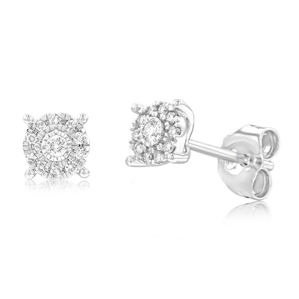 9ct White Gold Sublime Diamond Stud Earrings for Women - Elegant Everyday & Wedding Jewelry Gift