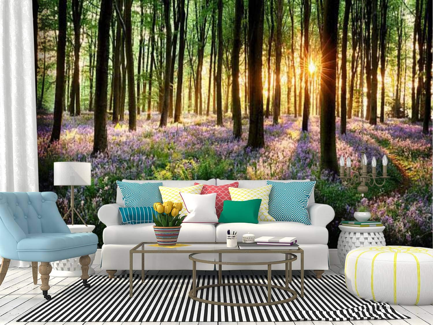 Bluebell Woods Spring Sunrise Peel and Stick Wallpaper - Self-Adhesive Removable Vinyl Wall Mural for Home Decor | Perfect for Living Rooms, Bedrooms & Nursery Walls