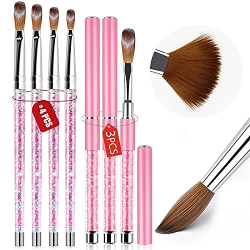 Saviland Kolinsky Acrylic Nail Brush Set - 7pcs Professional Nail Art Brushes for Acrylic Application, Extension & Carving (Sizes 4/6/8/10/12/14) - Perfect for Salon, Home Manicure & Nail Art Design