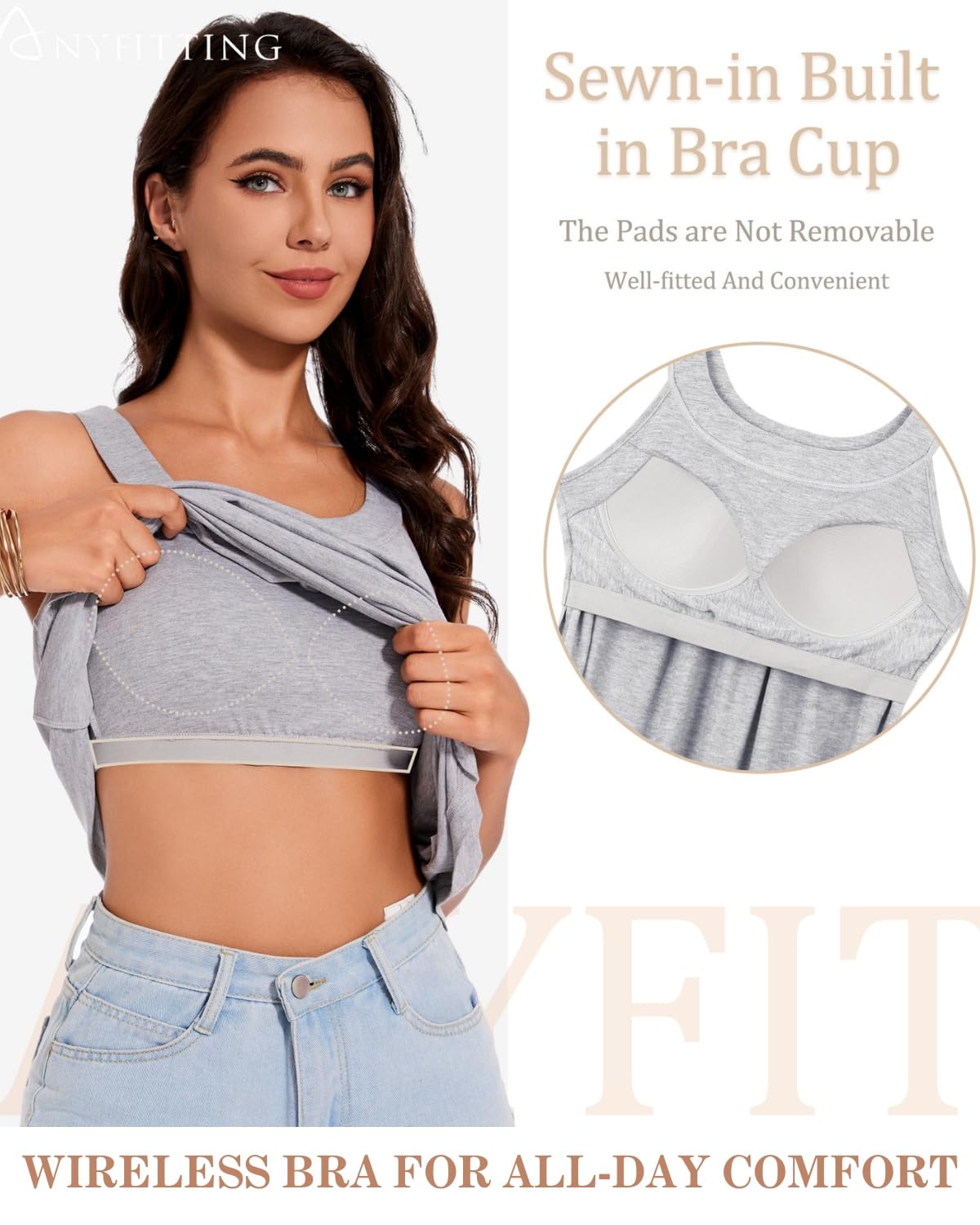 ANYFITTING Women's Built-in Bra Tank Top - Summer 2025 Trendy Flowy Loose Fit Halter Cami (Sizes S-3XL) | Casual Outfits for Beach, Yoga & Everyday Wear