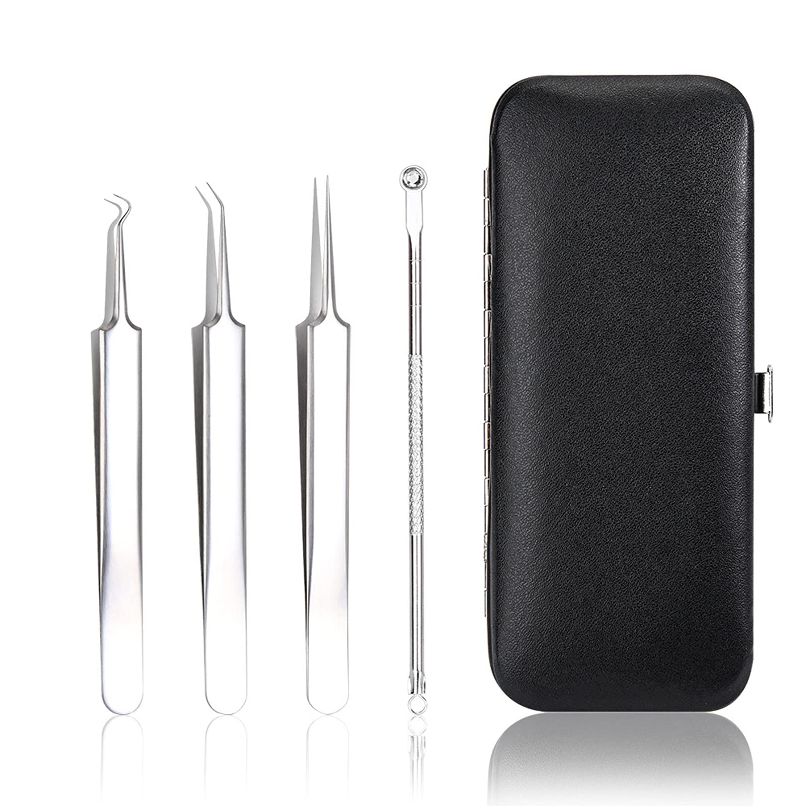 Ankeer 4Pcs Blackhead Remover Kit - Acne Comedone Pimple Extractor Tool Set with Storage Case for Facial Skin Care, Blackhead Tweezers & Blemish Cleaner - Perfect for Home Spa & Professional Use