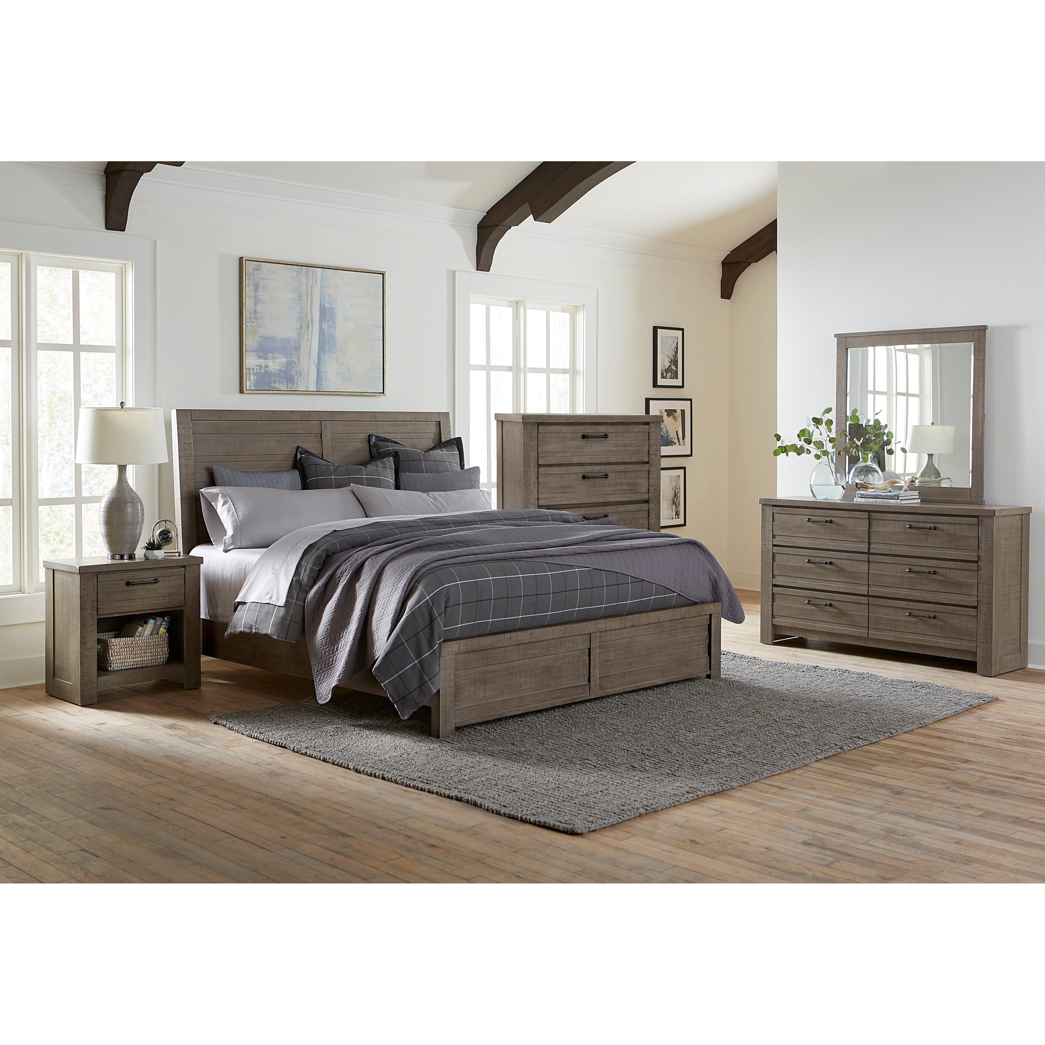 Sedona Transitional Medium Gray Wood Bedroom Set - Queen Size Bed, Nightstand & Dresser - Modern Farmhouse Bedroom Furniture for Master Bedroom or Guest Room