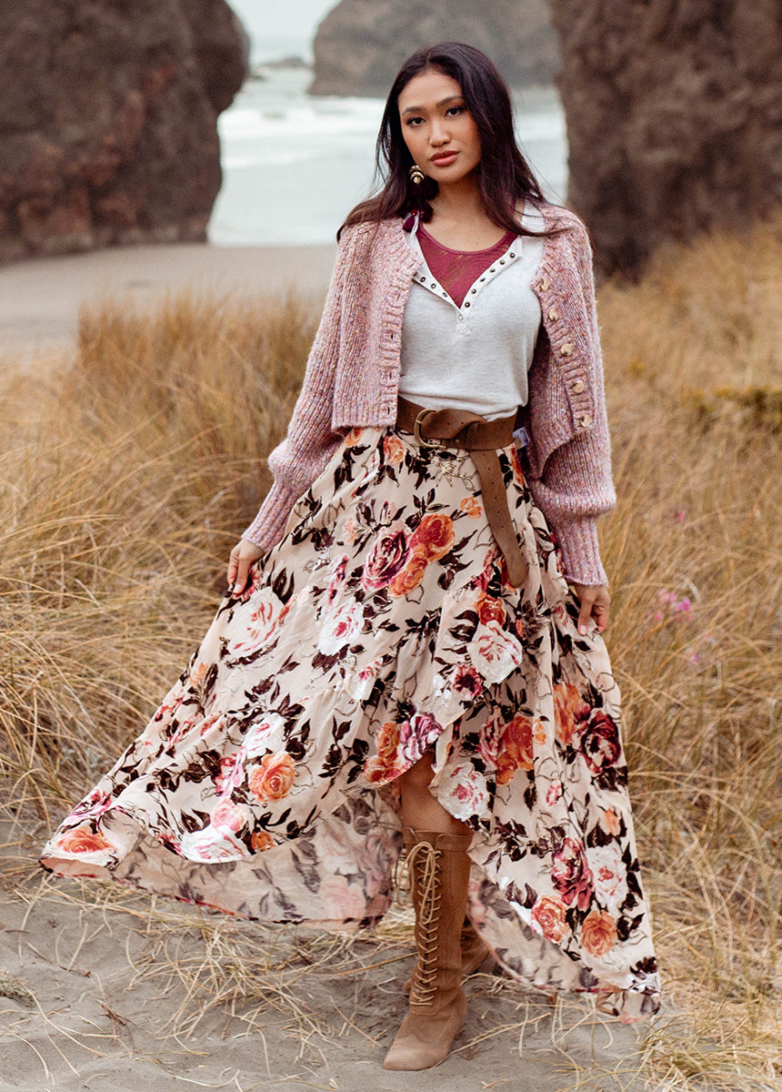 Devina Women's Flowy Midi Skirt in Cream - Elegant A-Line Design for Casual & Office Wear | Perfect for Spring & Summer Outfits