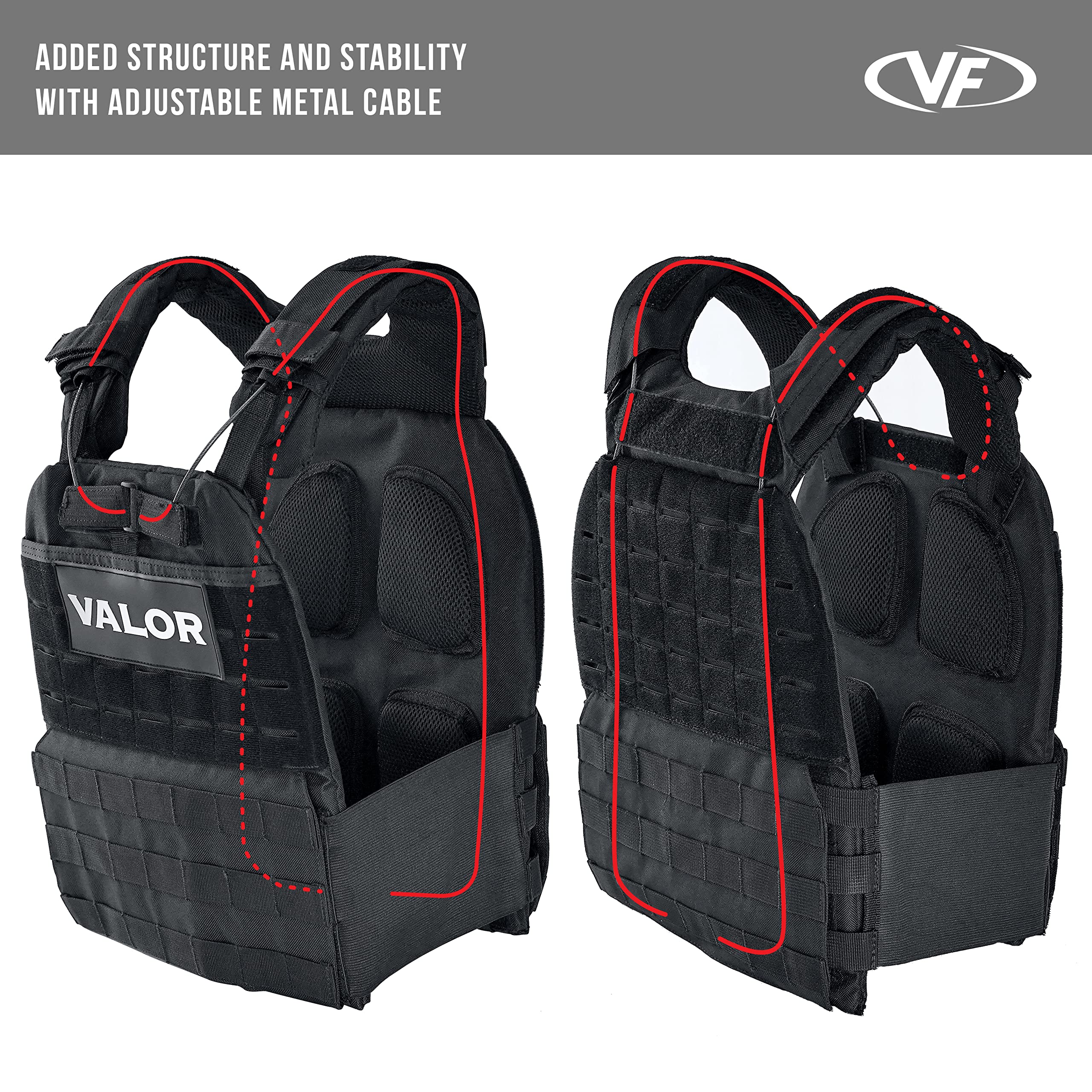 Valor Fitness Adjustable Weighted Training Vest with Removable Plates - 14, 20, 30 lbs for Strength & Endurance Training - Perfect for CrossFit, Rucking, Running & Outdoor Workouts