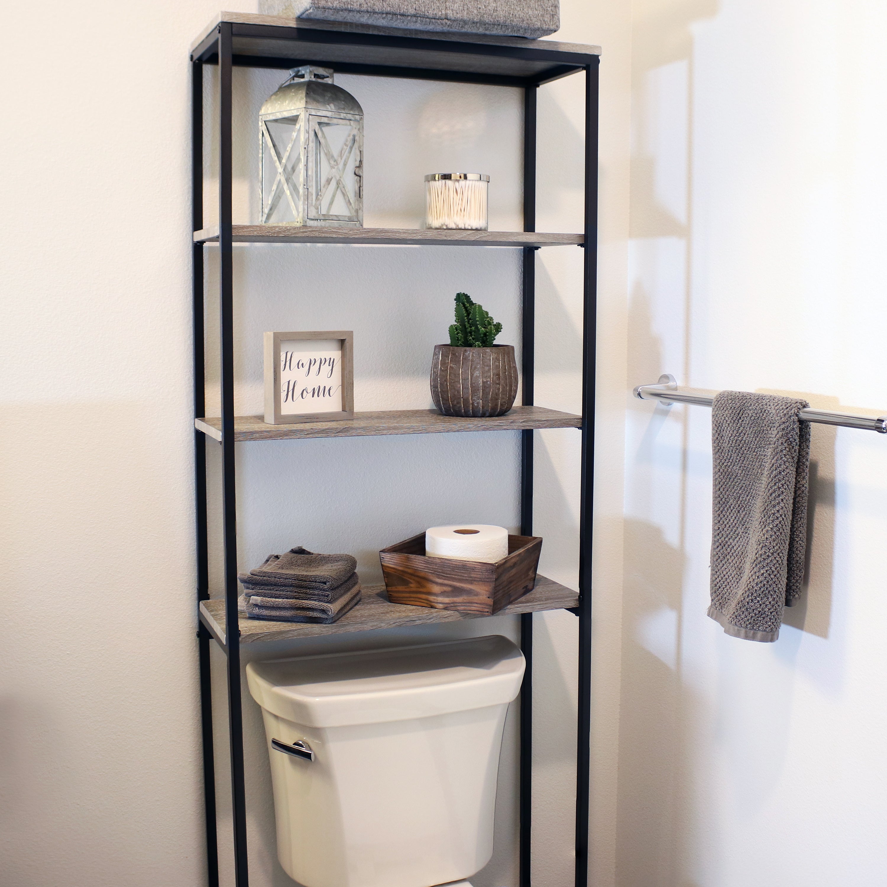 4-Tier Black Over-The-Toilet Storage Shelf by Sunnydaze - Space-Saving Bathroom Organizer for Towels, Toiletries & Decor