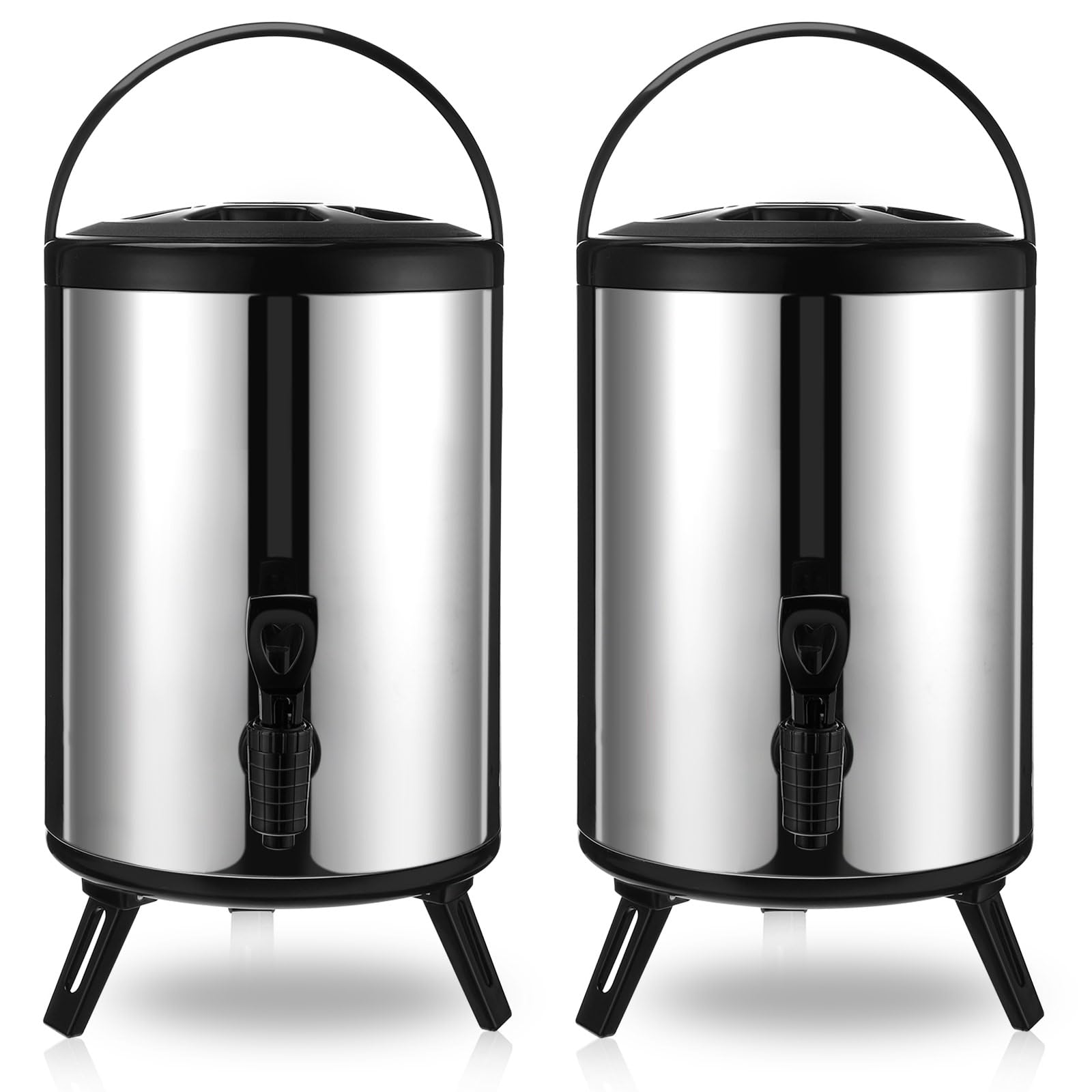 2 Pack 8L Stainless Steel Insulated Beverage Dispenser - Thermal Carafe for Hot & Cold Drinks with Spigot - Keeps Coffee, Tea, Milk, Juice Hot or Cold for Hours - Perfect for Parties, Offices & Outdoor Events (Silver)