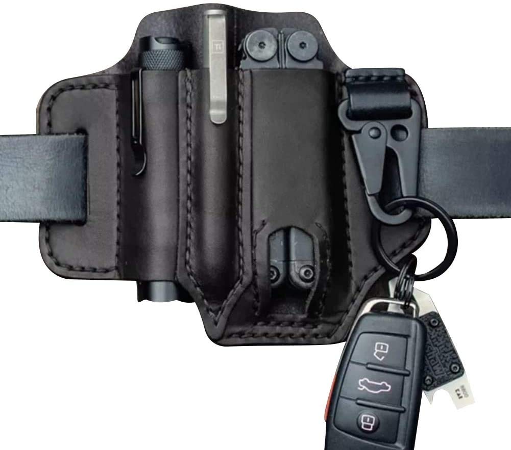 Natuworld Leather Sheath for Leatherman Multitools - Premium EDC Pocket Organizer with Key Holder & Flashlight Loop - Durable Belt Pouch for Men's Multitool Accessories (Black) - Perfect for Camping, Hiking, and Outdoor Adventures
