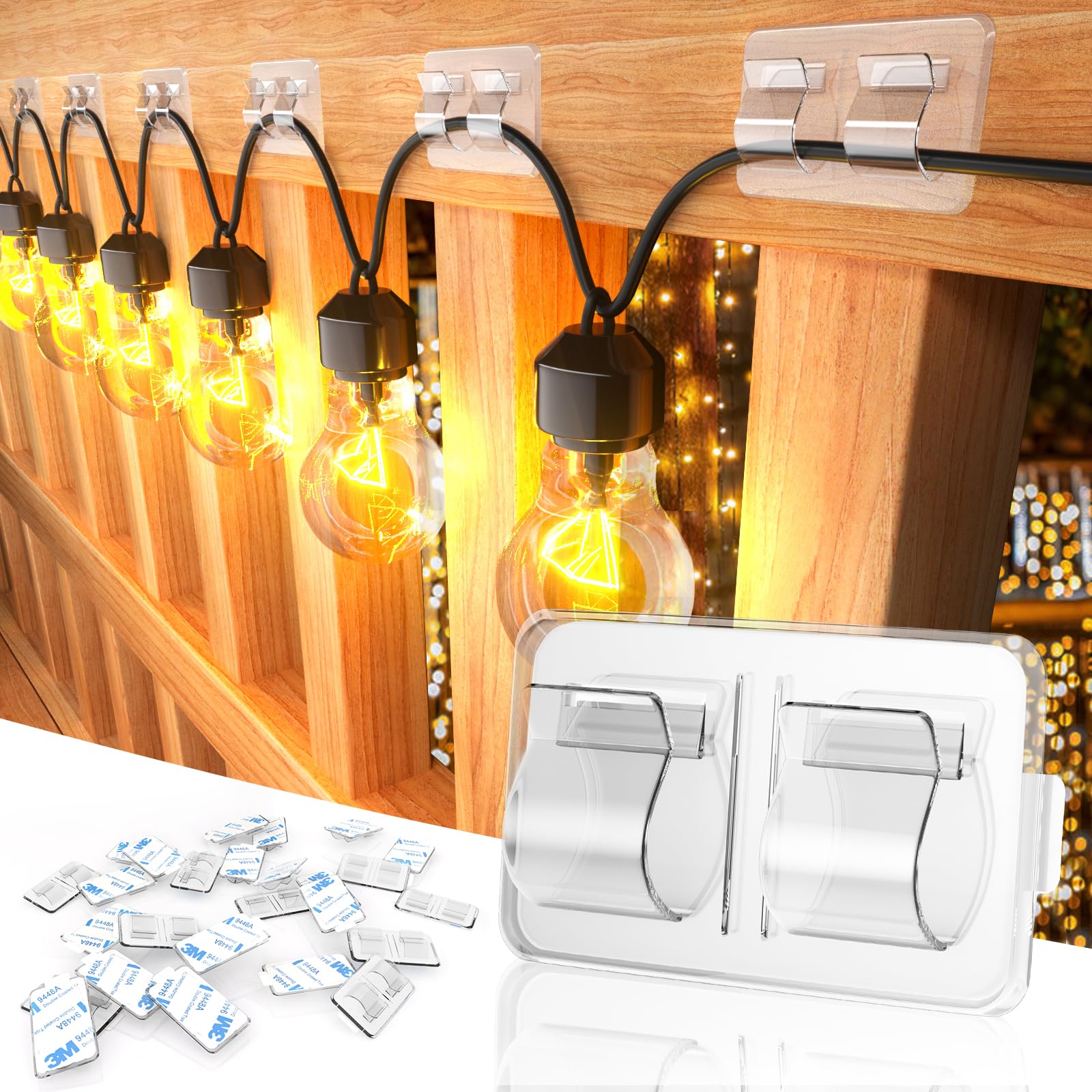 25Pcs Heavy Duty Outdoor String Light Hooks with Waterproof Adhesive - Durable Cable Clips for Christmas Lights, Patio, Garden & Home Decoration