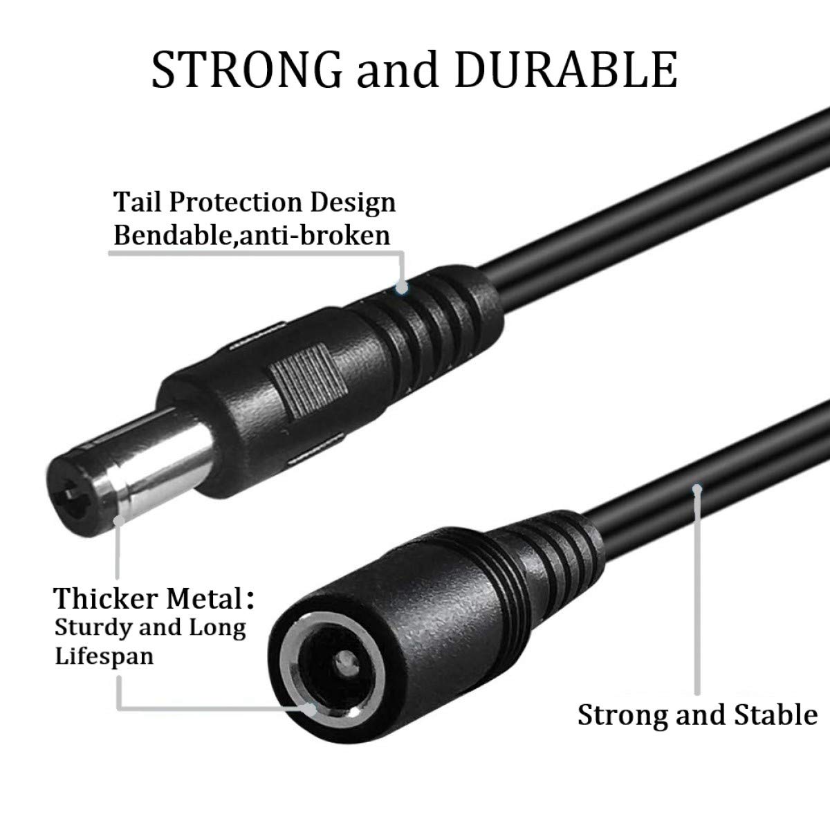 2.1mm DC Power Splitter Cable 5-Pack - 5.5mm x 2.1mm Male to Dual Female Y Adapter Extension Cord for CCTV Cameras, LED Strips, Security Systems & Home Electronics