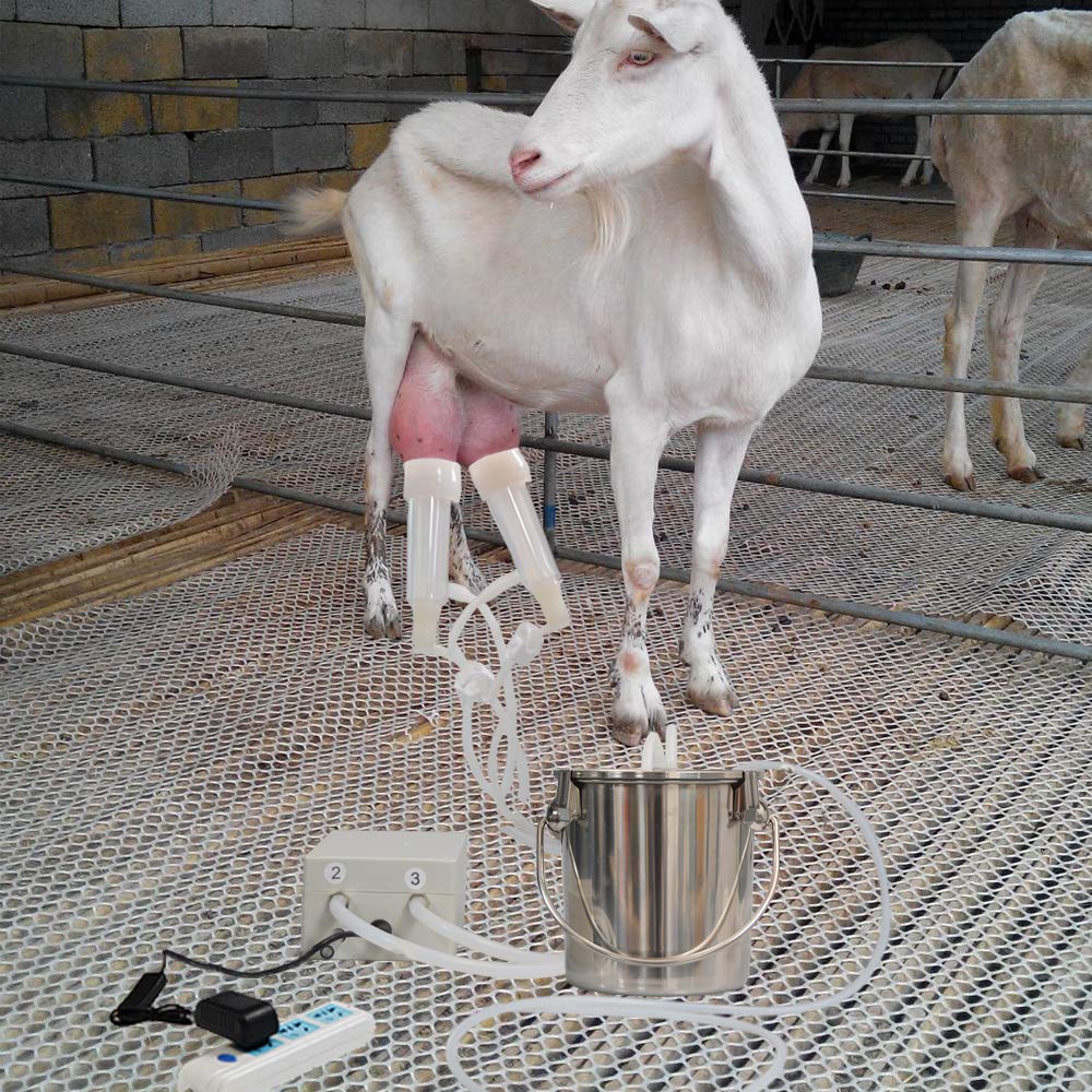 3L Electric Goat Milking Machine - Automatic Pulsation Vacuum Milker with 2 Teat Cups & Stainless Steel Bucket - Portable Pulse Breast Pump for Dairy Goats - Perfect for Small Farms, Homesteads and Goat Milk Production