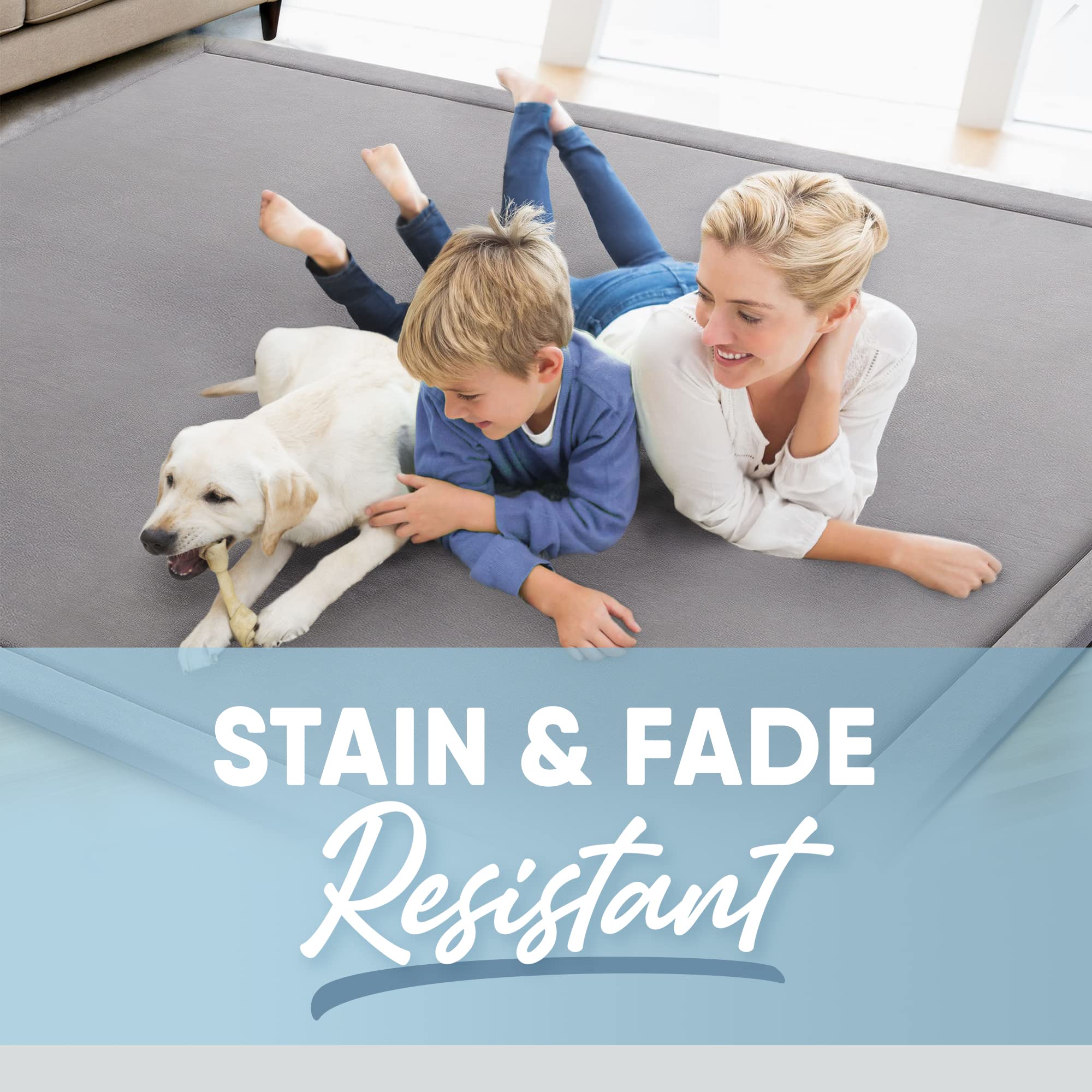Premium Microdry Memory Foam Area Rug - 3'x5' Light Grey Soft Microfiber Carpet with Built-in Rug Pad | Stain & Fade Resistant Living Room Rug for Bedroom, Kids Room & Nursery | Cozy Home Decor for Family Spaces