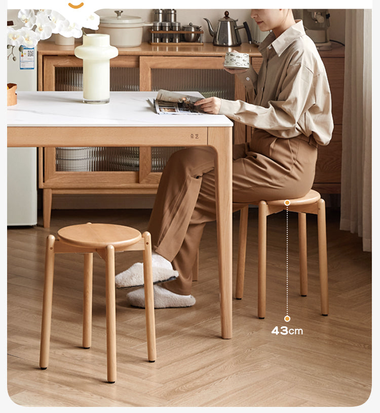 Stackable Beech Wood Stools - Solid Wood Bar Stools for Kitchen, Dining, or Outdoor Use - Space-Saving Seating Solution for Home & Garden