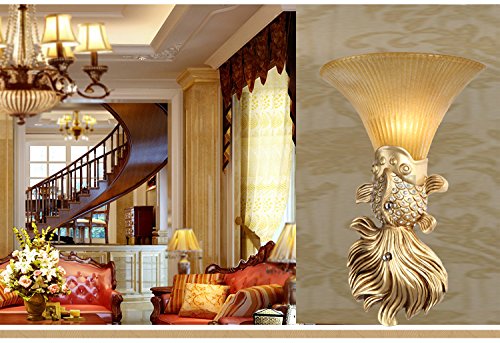 Classic Resin Golden Fish Wall Lights - European Style Mermaid Bedroom & Living Room Lighting - Staircase, Balcony, Aisle Wall Fixtures for Home Decor