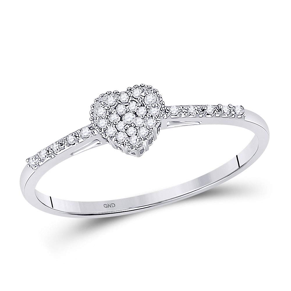 10K White Gold Women's Round Diamond Slender Heart Ring - 1/20 CTTW - Elegant Jewelry Gift for Valentine's Day, Anniversary & Special Occasions