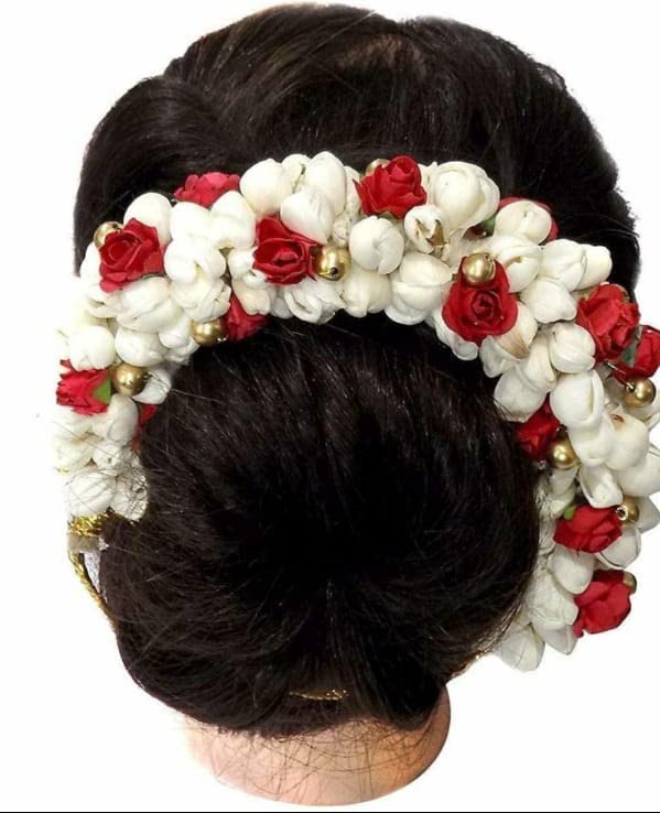 Vanshika Artificial Mogra Beads Hair Gajra for Bun - Traditional Indian Dance Hair Accessories for Bharatnatyam & Kuchipudi - Women & Girls Hair Jewelry (Pack of 1) - Perfect for Weddings, Festivals & Cultural Performances