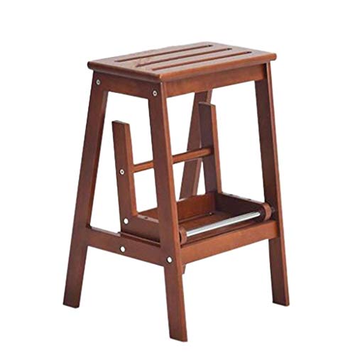 2-Step Folding Ladder Stool - Anti-Slip Solid Wood Household Step Stool for Kitchen, Bathroom & Garden - Compact Foldable Design (Brown, 54x48x29cm) - Perfect for Reaching High Shelves, Changing Light Bulbs & Home Decorating