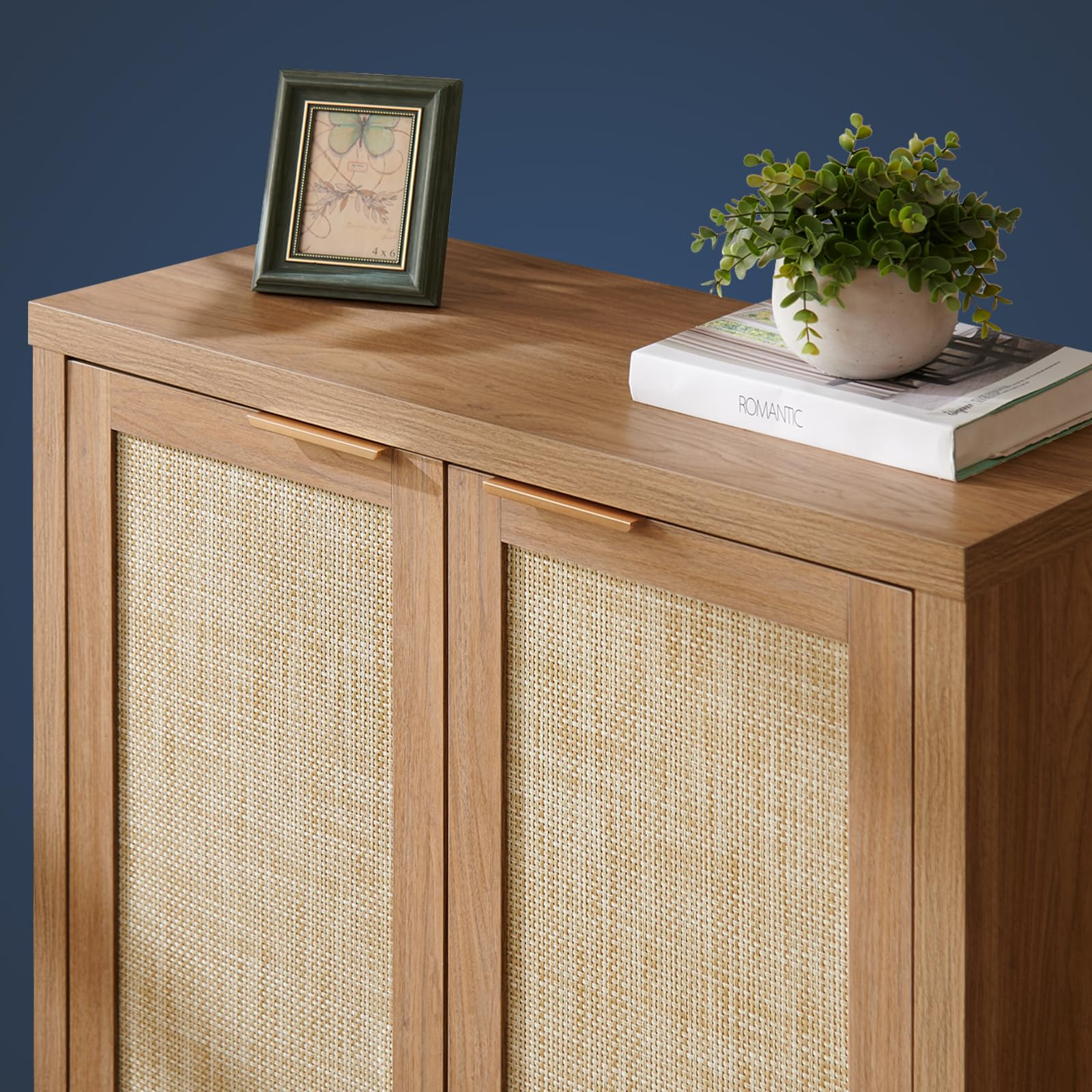 Hampstead Storage Sideboard Cabinet with Rattan Doors & Adjustable Shelves - Modern Buffet Kitchen Cabinet & Living Room Console Set of 2 - Perfect for Dining Room Storage, Hallway Organization & Home Decor