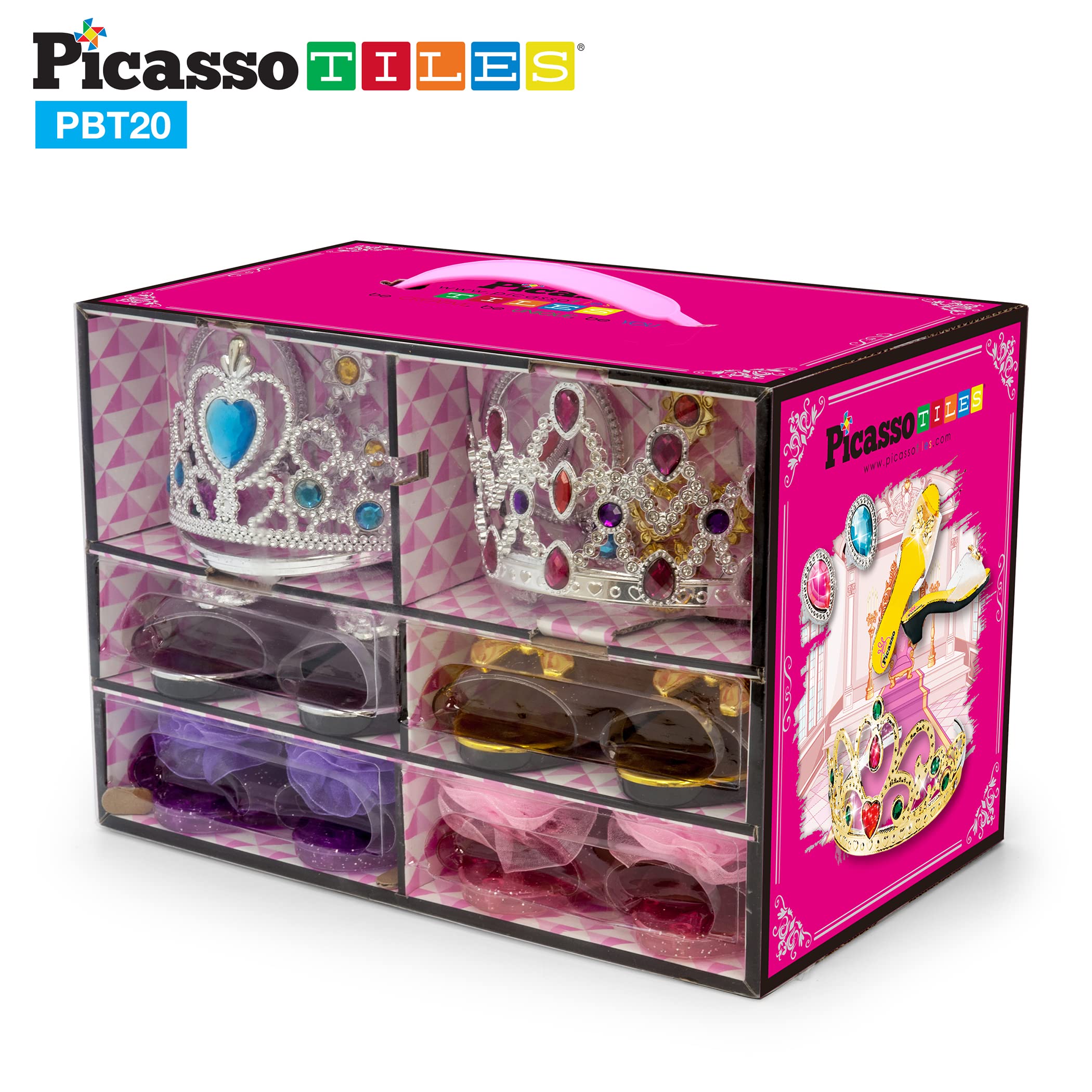**PicassoTiles Royal Princess Dress Up Set - Tiara, Jewelry, Shoes & Fashion Accessories for Girls Ages 5+ | Pretend Play, STEM Learning & Creative Imagination Toys | Perfect for Birthday Gifts, Tea Parties & Dress-Up Playtime**