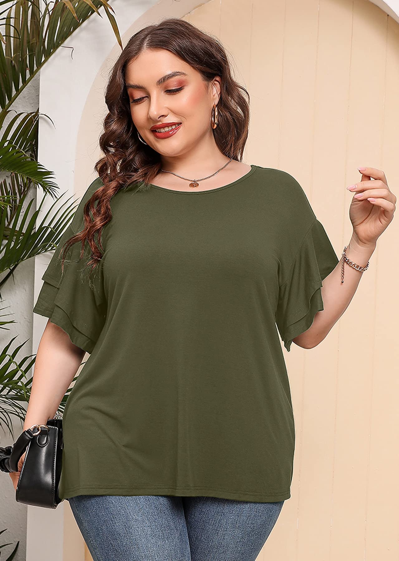 Plus Size Tunic Tops for Women - Double Ruffle Short Sleeve Loose Fit Flowy Shirt | Summer Casual Wear & Vacation Outfit