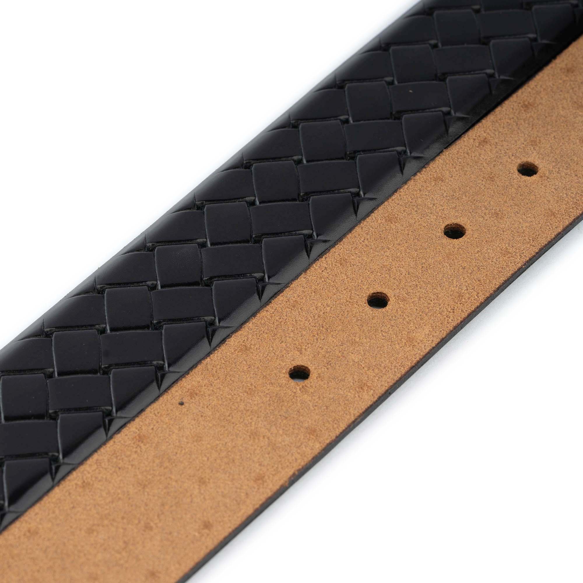 Premium Black Leather Belt Strap for Montblanc Buckles - 3.8cm Woven Embossed Design - Perfect for Business, Formal & Casual Wear