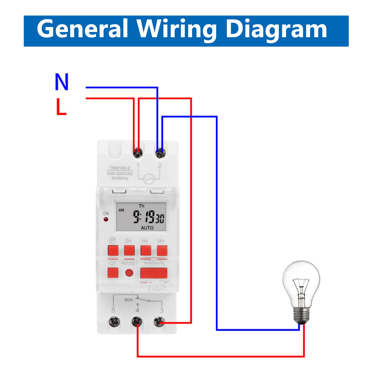 TM919BK Digital Timer Switch - AC 85-265V 30A, 24H/7D Programmable with 16 On/Off Settings & Countdown Function | Perfect for Home Automation, Lighting Control, and Energy Saving