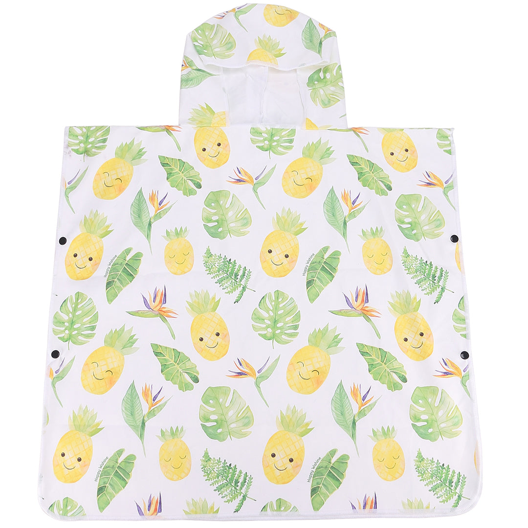 Kids Hooded Beach Towel Poncho - Monstera Pineapple Print White - Perfect for Swimming, Surfing & Beach Outings