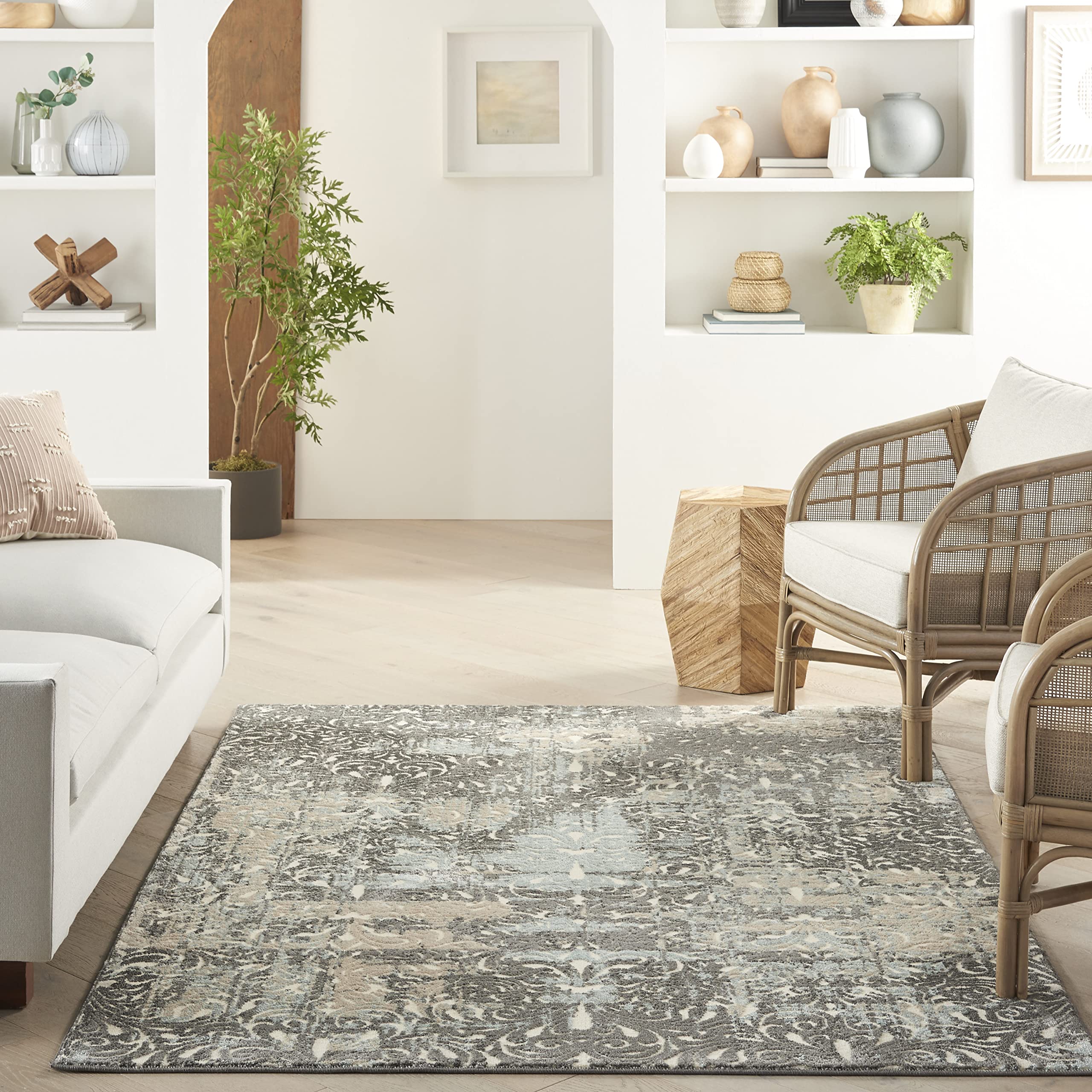 Nourison Soma Modern & Contemporary 4' x 6' Area Rug in Charcoal Teal Ivory - Easy Cleaning, Non-Shedding, Stain Resistant - Perfect for Bedroom, Living Room, Dining Room & Kitchen Decor